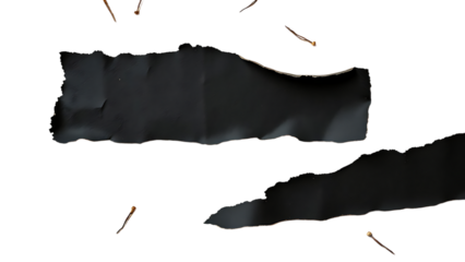 Set of wabi-sabi inspired ripped or torn blank dark paper scraps with different grungy textures isol