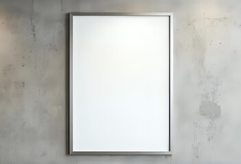 A blank vertical poster on textured concrete wall, soft ambient light, minimal and modern branding mockup ideal for interior design or gallery display.