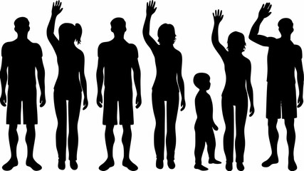 Silhouette of a diverse group of people waving their hands in a friendly and welcoming gesture image