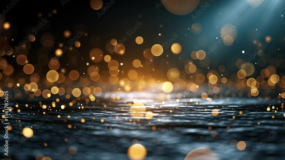 Poster golden bokeh lights: sparkling golden bokeh lights scattered on a dark surface, creating a magical a