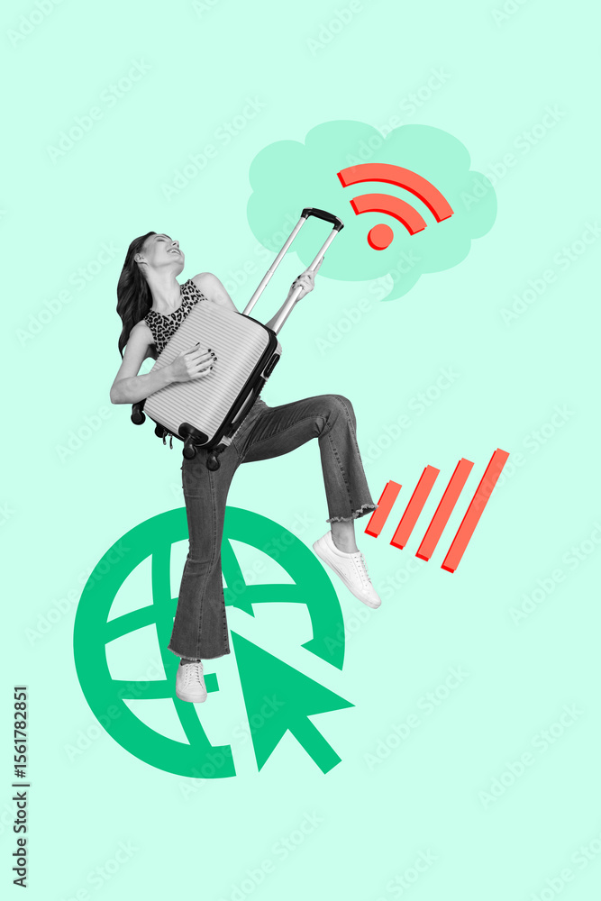 Aufkleber collage of cheerful internet user with global wifi connection wireless signal online blogging concep