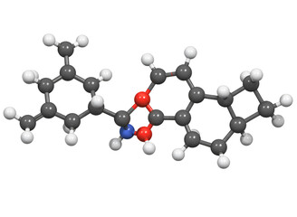 Molecular structure of a complex organic compound with a sugar moiety isolated on transparent background