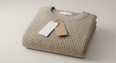 Beige Knit Garment with Blank Tag Mockup
