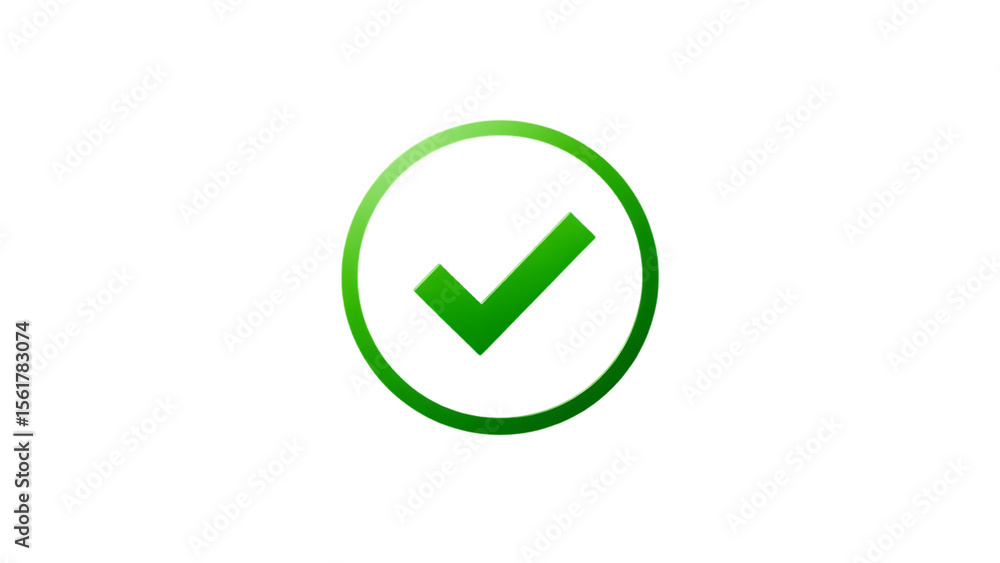 Poster green check mark icon on white round green border transparent background file type flat style tick i