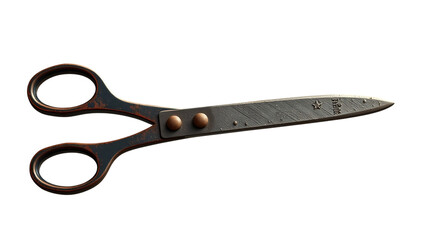 Large pair of open old vintage rusty scissors isolated over a transparent background