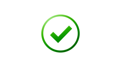 Green check mark icon on white round green border transparent background file type flat style tick i