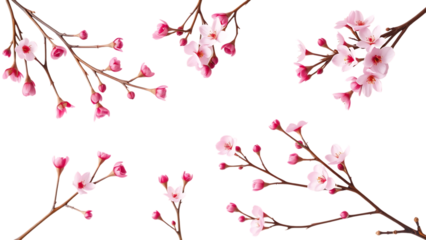 Collection of beautiful pink wax flower twigs in different positions isolated floral design element