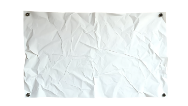 Crumpled white paper texture wrinkled poster template blank glued creased paper sheet blank mockup w