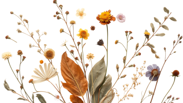 Collection of pressed dry garden flowers and leaves  decorative gardening wedding or herbarium de (1)