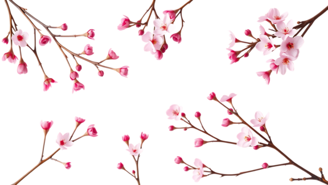 Collection of beautiful pink wax flower twigs in different positions isolated floral design element