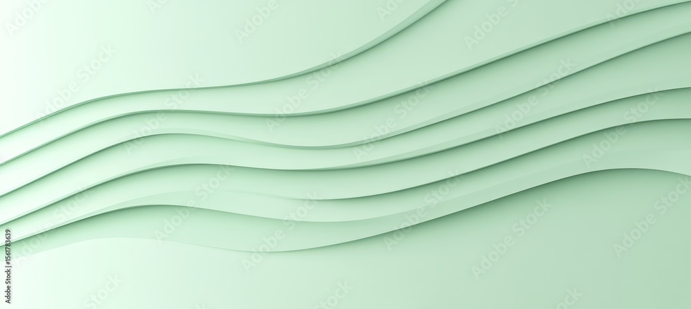 Poster elegant mint green flowing waves abstract background with curved layers and minimalist design style