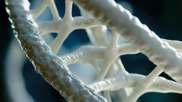Close-up of mycelium, a vegetative part of fungi, showing the branching and growth patterns.
