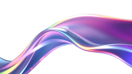 3d abstract liquid glass transparent clear ribbon wave line render Rainbow fluid flow curve shape wi