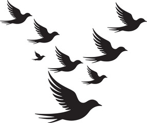 Fototapeta premium Flock Of Birds Flying In Formation Silhouette Illustration