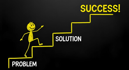 Conceptual illustration of overcoming challenges through problem-solving steps leading to success, emphasizing growth and progress in personal development