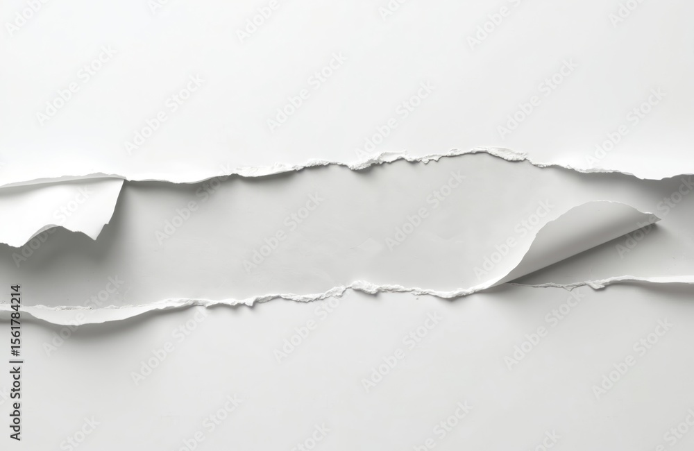 Poster torn white paper grey layer underneath. rough edge, cut empty space. abstract texture with simple mi