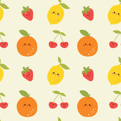 Cute fruits seamless pattern background. Vector illustration cartoon flat style