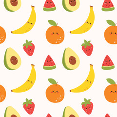 Cute fruits seamless pattern background. Vector illustration cartoon flat style