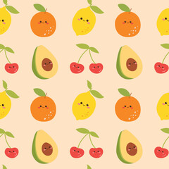 Cute fruits seamless pattern background. Vector illustration cartoon flat style