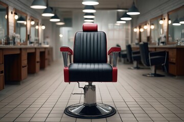 Empty barber chair sitting in modern barbershop awaiting customers