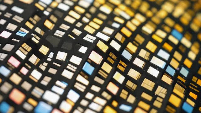 A patterned quilt with a spectrum of vibrant colors and glittering patches