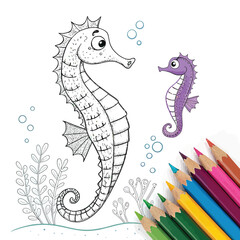 Playful outline of a seahorse in vibrant cmyk colors