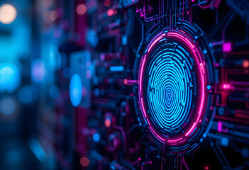 Glowing fingerprint circuit board technology futuristic