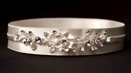 Elegant Bridal Satin Belt with Rhinestone Flower Detail