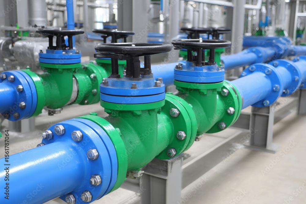 Aufkleber industrial valves regulating flow in pipeline system within modern factory