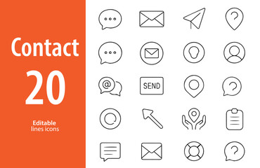 Contact Line Icons, Phone, Email, Location Pin, and More, Editable Formats: AI, EPS, JPG, PNG, Ideal for Both Digital and Print Use
