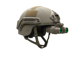 Tactical military helmet with night vision goggles isolated on transparent background