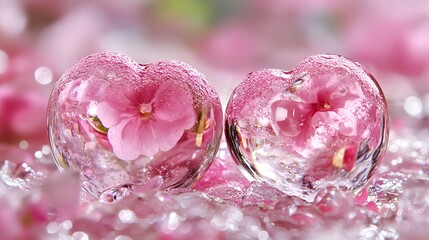Pink Flowers Encased in Heart-Shaped Glass Globes