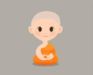 The great monk, Cute cartoon old monk illustrations showing emotional expressions during meditation. Adult monk. The facial emotion of the monk
