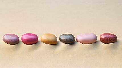 Serene Colorful Stones in Sand Zen Garden Minimalist Background