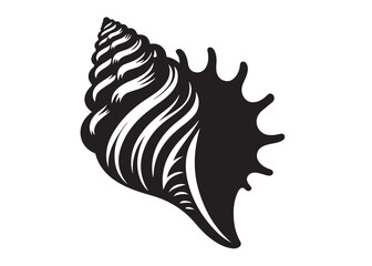 conch shell logo silhouette vector, conch shell logo icon silhouette, silhouette seashell aquatic animal black design, ornate black seashell logo silhouettes vector on a white background