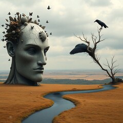 Imaginative image of a giant head