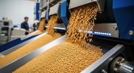 Automated grain sorting machine in a modern food processing plant