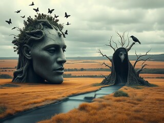 Imaginative image of a giant head