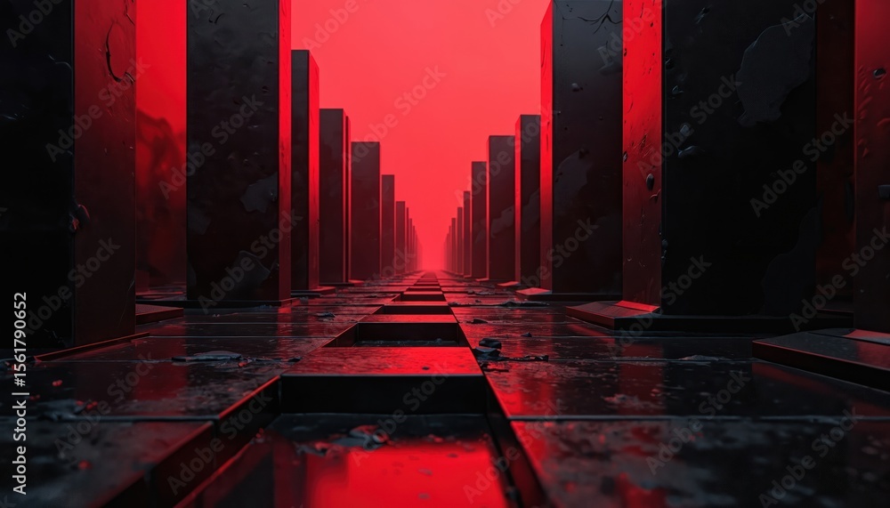 Poster futuristic abstract red black graphic design. digital 3d rendering illustration with rectangular col
