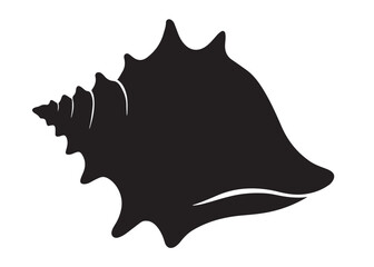 conch shell logo silhouette vector, conch shell logo icon silhouette, silhouette seashell aquatic animal black design, ornate black seashell logo silhouettes vector on a white background
