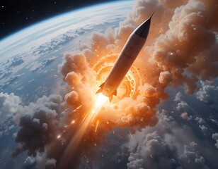 Spectacular Rocket Launch Fiery Ascent Through Earth's Atmosphere