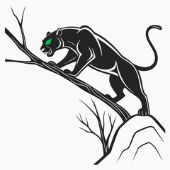 Powerful black panther silhouette atop a hill, perfect for logo design. A stylized silhouette of a black panther perched atop a stylized hill, evoking strength and wildness.