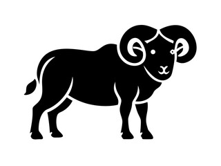 Fototapeta premium Silhouette of a ram, perfect for design elements and animal icons. A clean, bold silhouette of a ram, facing to the side, against a plain white background.