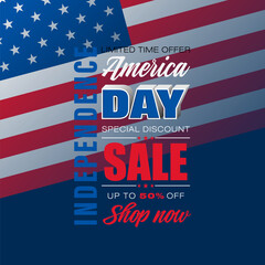 Naklejka premium Holiday background with handwriting texts and national flag colors for Fourth of July, American Independence day sales, commercial events; Vector illustration.