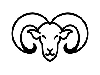 Fototapeta premium Silhouette of a ram, perfect for design elements and animal icons. A clean, bold silhouette of a ram, facing to the side, against a plain white background. 
