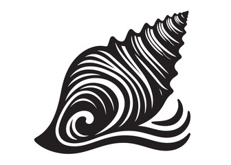 conch shell logo silhouette vector, conch shell logo icon silhouette, silhouette seashell aquatic animal black design, ornate black seashell logo silhouettes vector on a white background