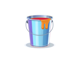 Blue paint bucket with orange paint drip, suitable for painting, renovation, and DIY projects. Generative AI