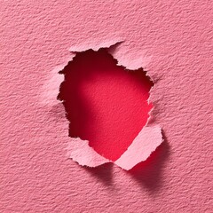 Torn Pink Paper Revealing a Red Background Showing Texture and Detail