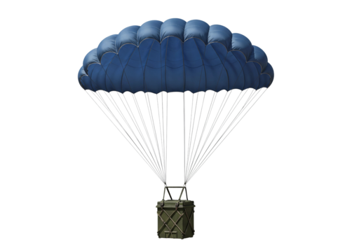 parachute carrying a cargo package isolated on transparent background
