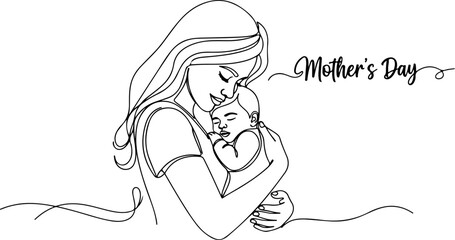 Mother Holding Baby – Single Line Art Depicting Maternal Love